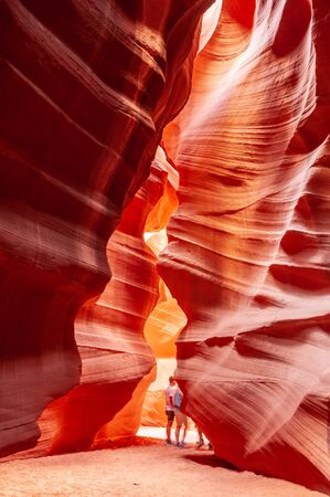 The Deep Red Canyon Walls of the Upper Antelope Canyon, near Page, Arizona.の写真素材