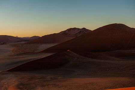Early morning sunlight illuminating the red sand of Namibias sussusvleiの写真素材