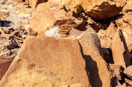 Detail of the prehistoric rock paintings of the San People in Western Namibia, near Twyfelfontein.