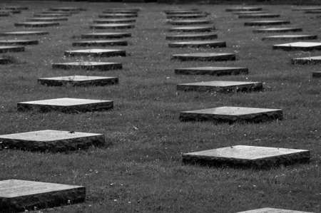 Yper, Belgium - August 7, 2021. Detail of the war monuments at Langemark cemetery. Langemark is the most famous German first world war cemetery in Belgium.のeditorial素材