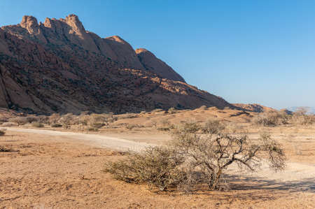 Landscape shot of the Namibian desert near Spitzkoppe, around sunset.の写真素材