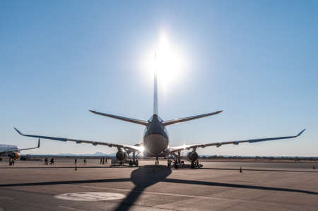 Windhoek, Namibia. July 24, 2019. A KLM Passenger Aircraft is ready for takeoff for a Flight from Namibia to Amsterdam, the Netherlands.のeditorial素材