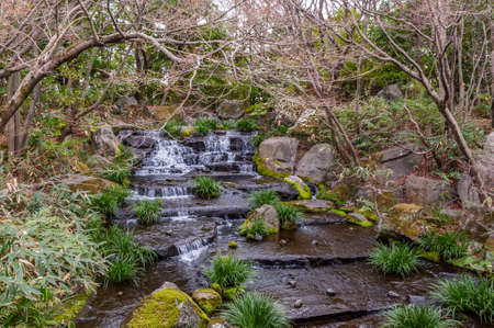 Himeji, Japan - January 6, 2020. Exterior shot of a Japanese garden near Himeji castle. Himeji castle in one of the last remaining authentic castles in Japan and a popular tourist attraction.のeditorial素材