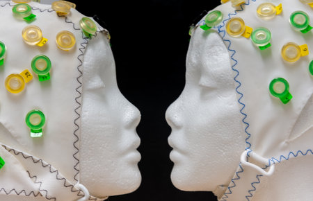 Recreation of the face - vase illusion using two dummy heads and an EEG electrode cap.