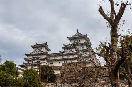 Himeji, Japan - Januari 6, 2020. Exterior of the world-famous Himeji Castle in Japan. This castle is one of the few authentic Japanese castles built using classic construction techniques.のeditorial素材