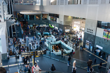 Kyoto, Japan, December 29, 2019. Interior shot of the central hall of Kyoto station, a building famous for its modern architecture.のeditorial素材
