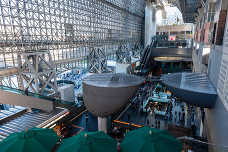 Kyoto, Japan, December 29, 2019. Interior shot of the central hall of Kyoto station, a building famous for its modern architecture.のeditorial素材