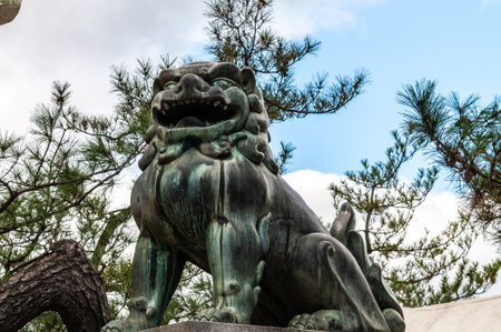 Miyajima, Japan, December 31, 2019. Close-up of a statue in the famous Miyajima temple complex, near Hirsoshima.のeditorial素材