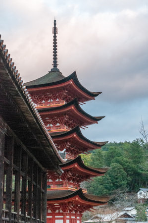 Miyajima, Japan, December 31, 2019. Exterio of the Toyokuni Shrine Five-Story Pagodaのeditorial素材