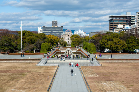 Hiroshima, Japan - Jan 1, 2020. Exterior of the Hiroshima Hiroshima Peace Memorial Museum.のeditorial素材