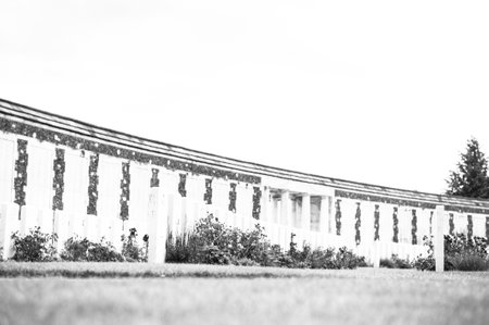 Yper, Belgium - August 7, 2021. Detail of the war monuments at Tyne Cot cemetery. Tyne cot is the largest British cemetery from the first world war.のeditorial素材