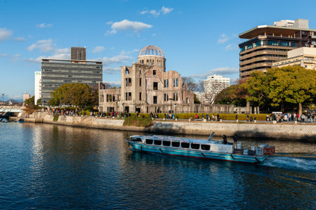 Hiroshima, Japan - Jan 1, 2020. Exterior of the Hirsoshima city center near the Peace park.のeditorial素材