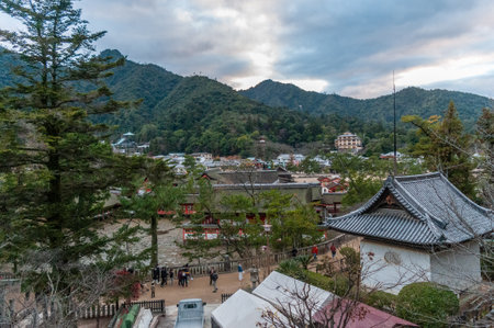 Miyajima, Japan, December 31, 2019. Exterior shot of the famous Itsukushima-shrine in Miyajima in Japan.のeditorial素材