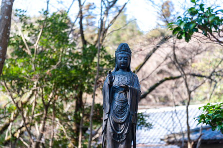 Hiroshima, Japan - January 2, 2020. Close-up of a statue at the famour Mitaki Dera Temple in Hiroshima Japan.のeditorial素材