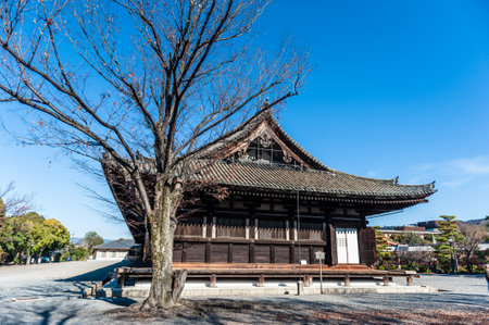 Kyoto, Japan - December 29, 2019. Exterior of the Rengeoin Sanjusangendo in Kyoto. This temple is famous for its 1001 statues.のeditorial素材