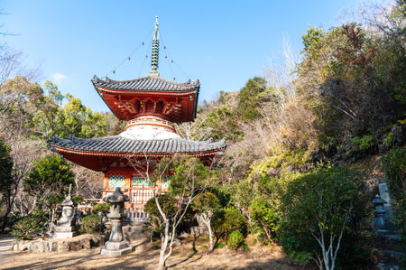 Hiroshima, Japan - January 2, 2020. Exterior shot of the famous Mitaki Dera temple in Hiroshima.のeditorial素材