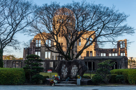 Hisoshima, Japan - January 1, 2020. Close-up of the Hiroshima peace memorial, or atomic dome, on new years day.のeditorial素材
