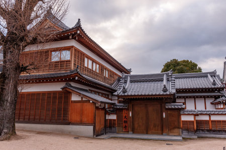 Miyajima, Japan, December 31, 2019. Exterior shot of the world-famous Samonkyaku Shrine, near Hiroshima.のeditorial素材