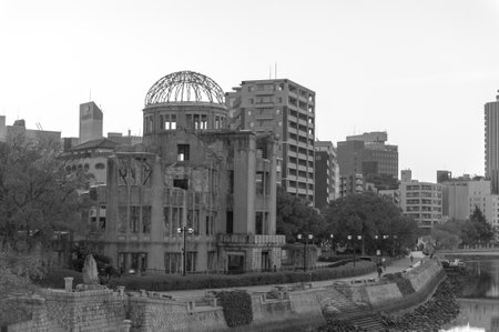 Hisoshima, Japan - January 1, 2020. Close-up of the Hiroshima peace memorial, or atomic dome, on new years day.のeditorial素材
