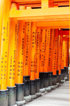 Kyoto, Japan - December 29, 2019. Exterior of the many Torii comprising the world famous Fushimi Inari Shrine in Kyoto, Japan.のeditorial素材