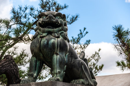 Miyajima, Japan, December 31, 2019. Close-up of a statue in the famous Miyajima temple complex, near Hirsoshima.のeditorial素材