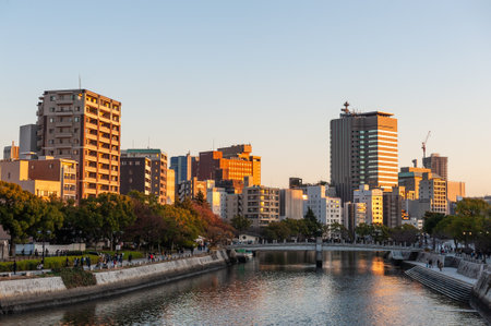 Hiroshima, Japan - Jan 1, 2020. Exterior of the Hirsoshima city center near the Peace park.のeditorial素材