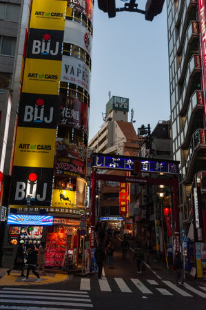 Tokyo, Japan - January 9, 2020. Exterior of the busy streets of Tokyo, near the famous Shibuya Crossing.のeditorial素材
