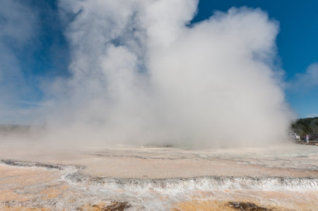 Eruption of the Great Fountain Geyser in Yellowstone National park.の写真素材
