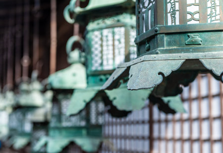 Nara, Japan - January 5, 2020. Detail of a historic temple in Nara Park. Nara is a historic city in Japan, famous for its many temples and Shrines.のeditorial素材