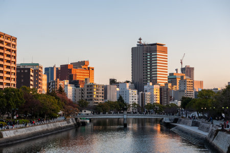 Hiroshima, Japan - Jan 1, 2020. Exterior of the Hirsoshima city center near the Peace park.のeditorial素材