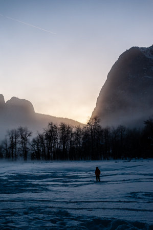 Late afternoon in Yosemite valley as the sun is setting. Yosemite national park, California.の写真素材