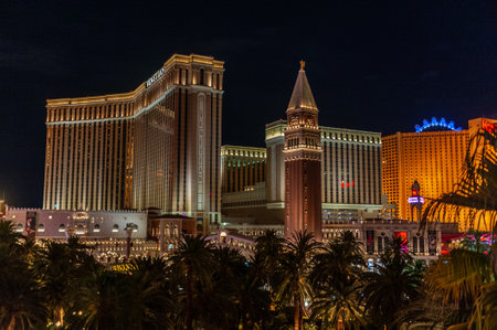 Las Vegas, Nevada. August 4, 2017. Busy Nightlife Activities near the Venetian in Las vegas.のeditorial素材