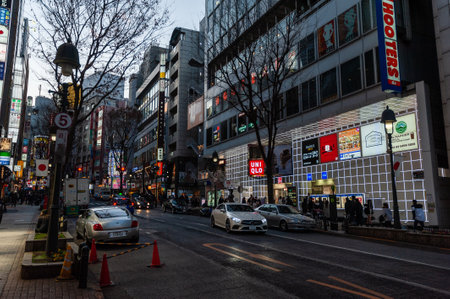 Tokyo, Japan - January 9, 2020. Exterior of the busy streets of Tokyo, near the famous Shibuya Crossing.のeditorial素材