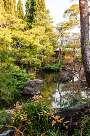 Himeji, Japan - January 6, 2020. Exterior of a Japanese Garden near Himeji castle.のeditorial素材