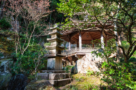 Hiroshima, Japan - January 2, 2020. Exterior of the famour Mitaki dera temple in Hiroshima.のeditorial素材