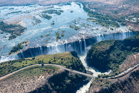 Aerial shot of the Victoria Falls on the Zimbawe Zambia Border.の写真素材
