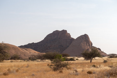 Sunset near Spitzkoppe, a famous granite peak in the center of namibia.の写真素材