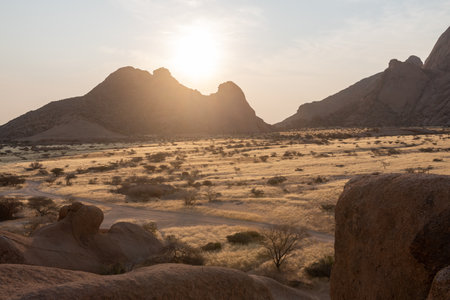 Sunset near Spitzkoppe, a famous granite peak in the center of namibia.の写真素材