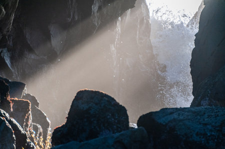 Late afternoon at Pfeiffer beach, california, as the sun is setting.の写真素材