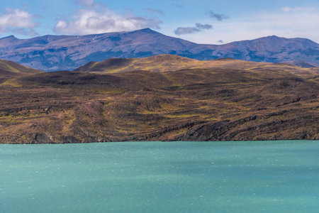 An impressive mountain landscape in Torres Del Paine national park, along lake Nordenkjold, in Patagonia, Chile.の写真素材