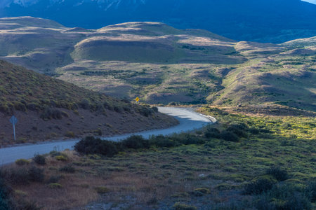 Outdoor shot of the patagonian landscape between Torres Del Paine national park and Porta Natalis.の写真素材