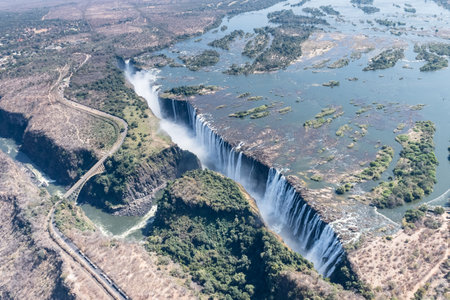 Aerial shot of the Victoria Falls on the Zimbawe Zambia Border.の写真素材