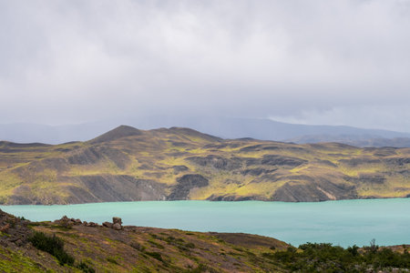 An impressive mountain landscape in Torres Del Paine national park, along lake Nordenkjold, in Patagonia, Chile.の写真素材