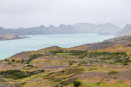 An impressive mountain landscape in Torres Del Paine national park, along lake Nordenkjold, in Patagonia, Chile.の写真素材