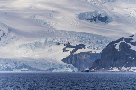 Icebergs and Glaciers align the coast of the Antarctic peninsula, and its many islands. Image taken between Brabant island and Anvers Islandの写真素材