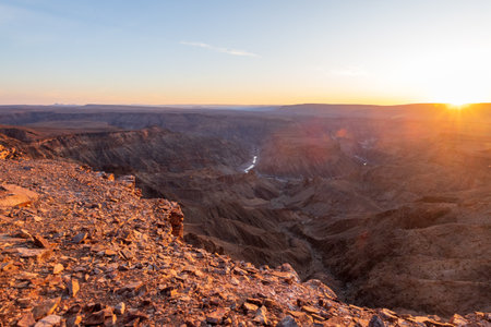 Landscape shot of the sunset over the Fish River Canyon in Southern Namibia.の写真素材