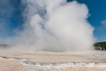 Eruption of the Great Fountain Geyser in Yellowstone National park.の写真素材