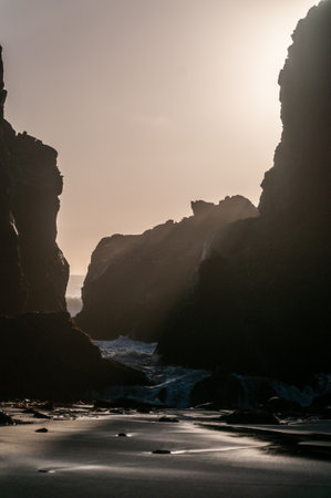Late afternoon at Pfeiffer beach, california, as the sun is setting.の写真素材