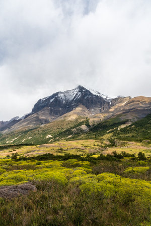 An impressive mountain landscape in Torres Del Paine national park, along lake Nordenkjold, in Patagonia, Chile.の写真素材