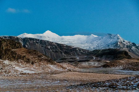 Outdoor shot highlighting the stunning Iclandic scenery on a frosty winter afternoon along Icelands...